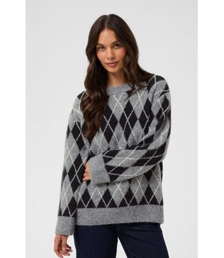 KAFFE KAsimone Knit Pullover - Black/GM/White Argyle