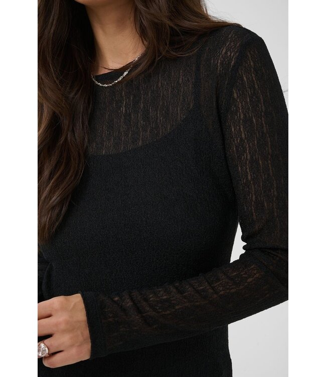 KAFFE KAallison T-Shirt Black Deep – Zwarte transparante top met lange mouwen