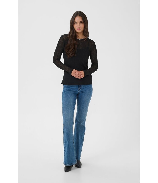 KAFFE KAallison T-Shirt Black Deep – Zwarte transparante top met lange mouwen