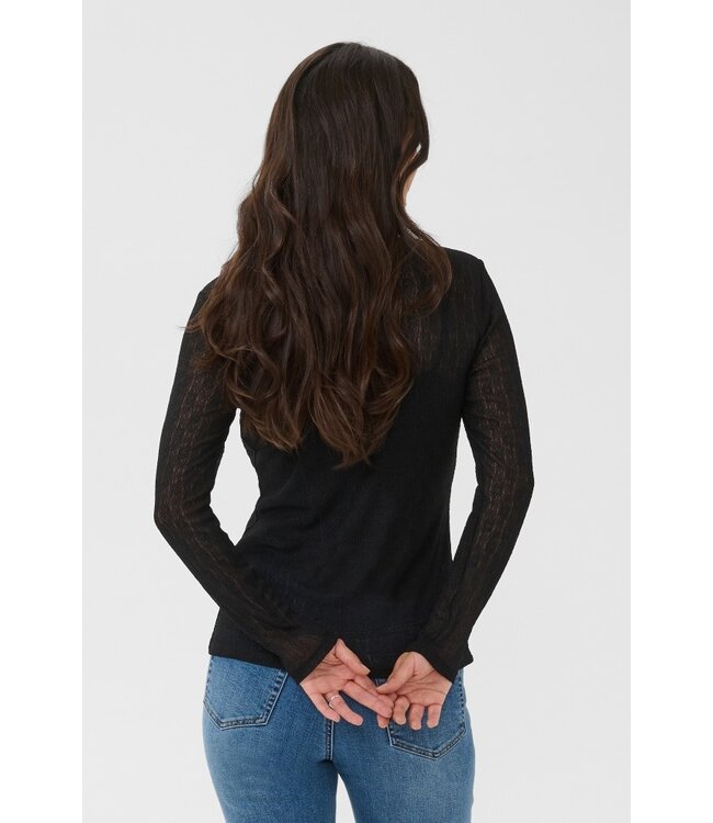 KAFFE KAallison T-Shirt Black Deep – Zwarte transparante top met lange mouwen