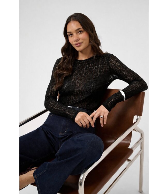 KAFFE KAallison T-Shirt Black Deep – Zwarte transparante top met lange mouwen