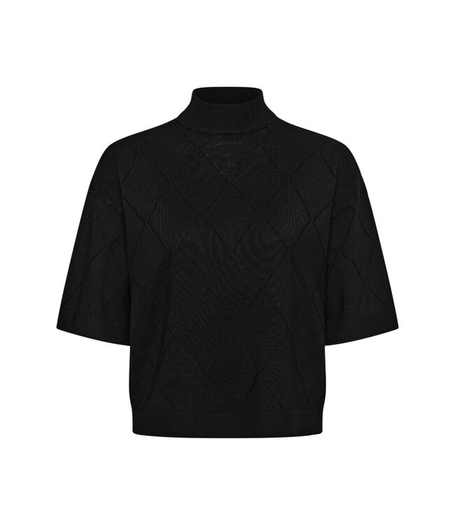 KAFFE KAlizza Argyle Pullover Black Deep – Zwarte loose fit trui met halflange mouwen