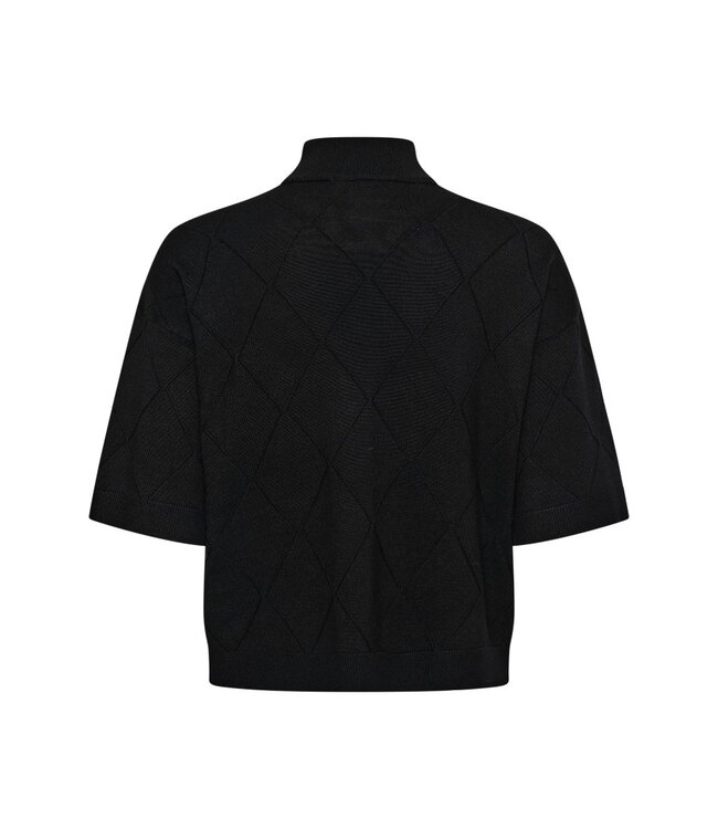 KAFFE KAlizza Argyle Pullover Black Deep – Zwarte loose fit trui met halflange mouwen