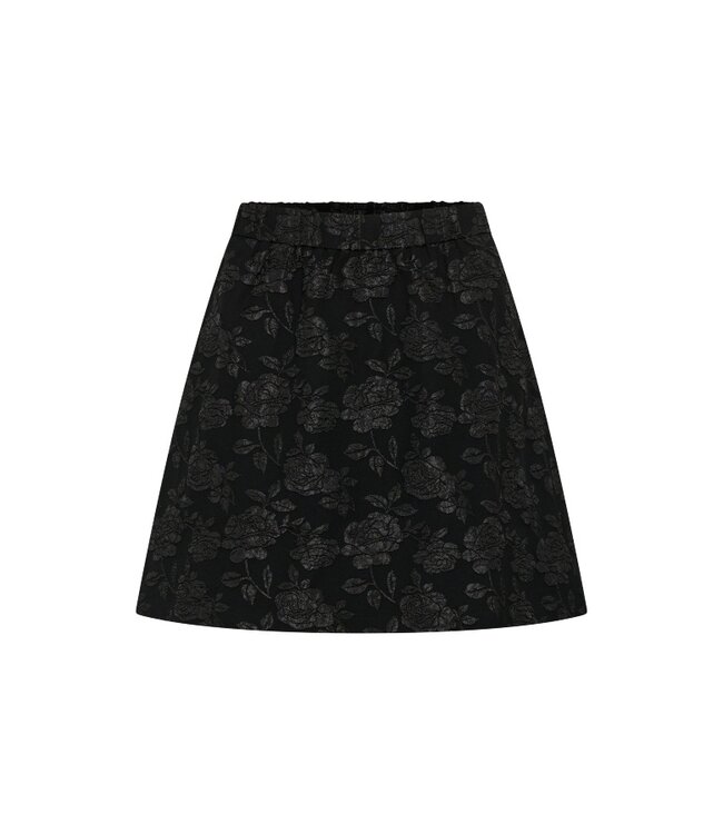 KAFFE KAcorbina Skirt Black Deep – Zwarte korte A-lijn rok met bloemenstructuur