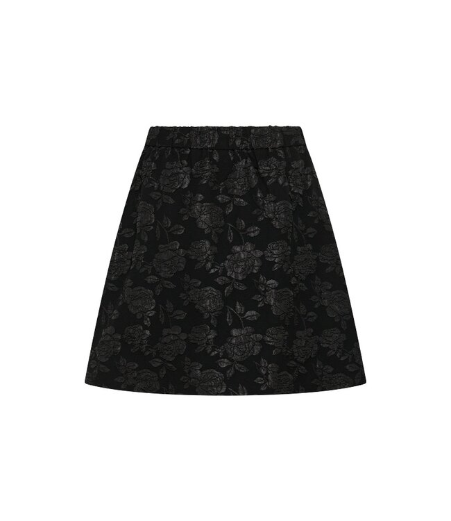 KAFFE KAcorbina Skirt Black Deep – Zwarte korte A-lijn rok met bloemenstructuur