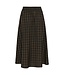 KAFFE KAhelie Skirt Black/Brown Check – Lange geruite damesrok met elastische taille
