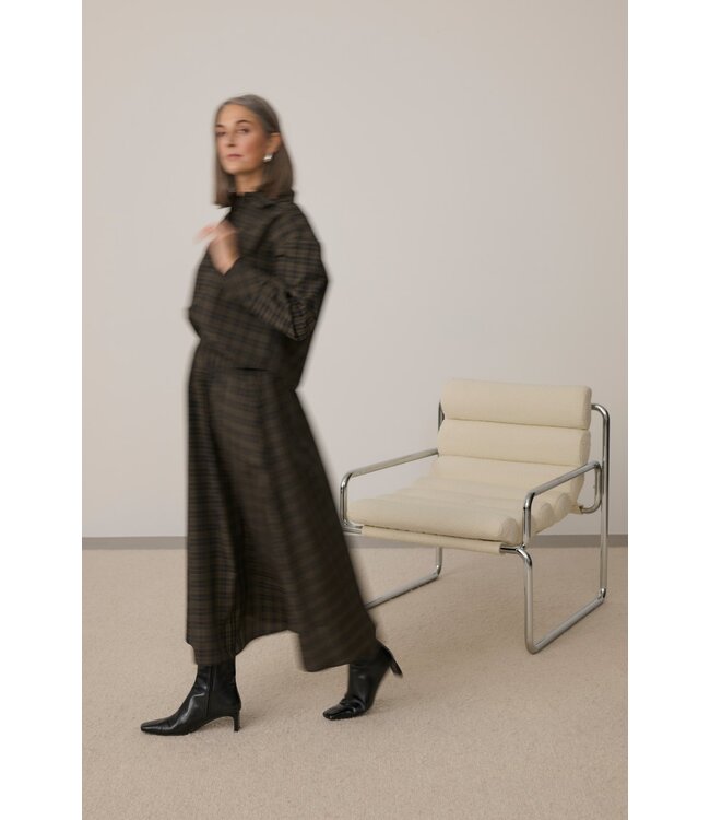 KAFFE KAhelie Skirt Black/Brown Check – Lange geruite damesrok met elastische taille