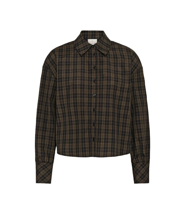 KAFFE KAhelie Check Shirt Black/Brown Check – Geruit dameshemd met boxy fit