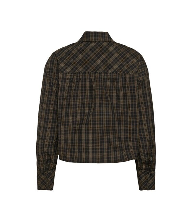 KAFFE KAhelie Check Shirt Black/Brown Check – Geruit dameshemd met boxy fit