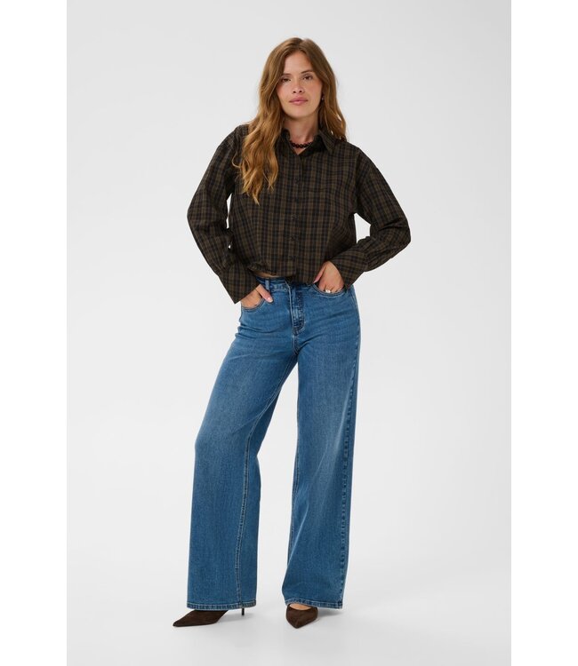 KAFFE KAhelie Check Shirt Black/Brown Check – Geruit dameshemd met boxy fit