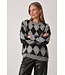 KAFFE KAsimone Knit Pullover Black/GM/White Argyle – Grijze damestrui met ruitpatroon