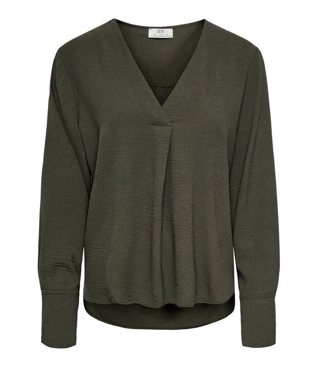 JDY JDYLION V-Neck Top Black Olive – Donkergroene damesblouse met V-hals