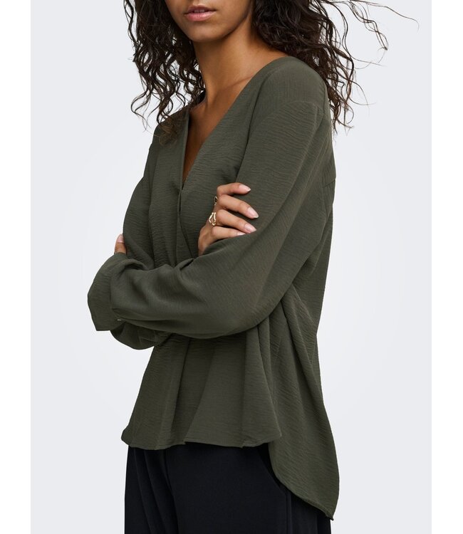 JDY JDYLION V-Neck Top Black Olive – Donkergroene damesblouse met V-hals