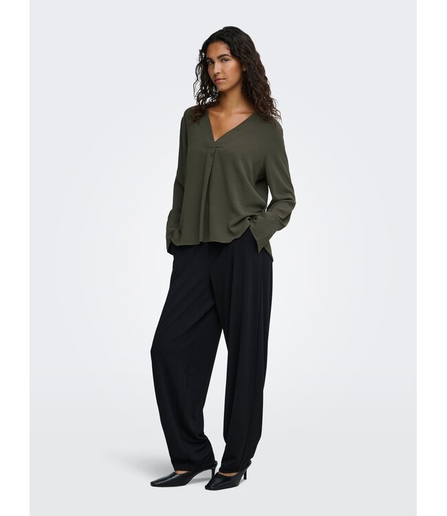 JDY JDYLION V-Neck Top Black Olive – Donkergroene damesblouse met V-hals
