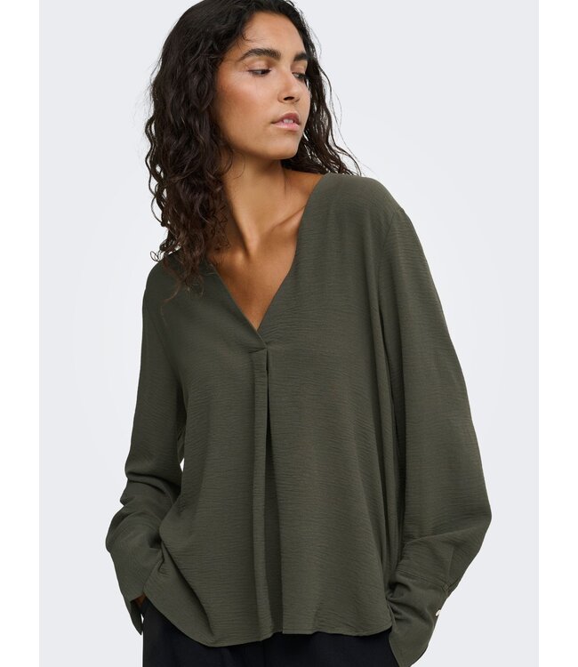 JDY JDYLION V-Neck Top Black Olive – Donkergroene damesblouse met V-hals