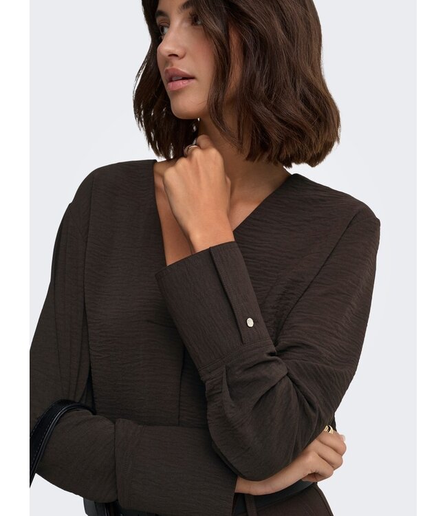 JDY JDYLION V-Neck Top Chocolate Torte – Chocoladebruine damesblouse met V-hals