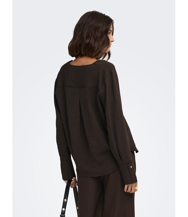 JDY JDYLION V-Neck Top Chocolate Torte – Chocoladebruine damesblouse met V-hals