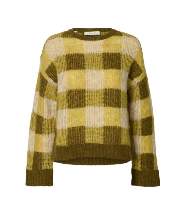 Selected Femme SLWLULU Loose Check Knit Avocado Oil Check – Geruite damespull met wol & alpaca