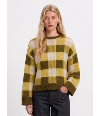 Selected Femme SLWLULU Loose Check Knit - Avocado Oil Check