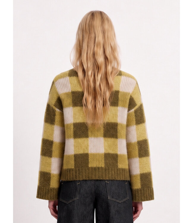 Selected Femme SLWLULU Loose Check Knit Avocado Oil Check – Geruite damespull met wol & alpaca