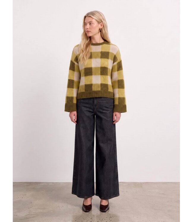 Selected Femme SLWLULU Loose Check Knit Avocado Oil Check – Geruite damespull met wol & alpaca