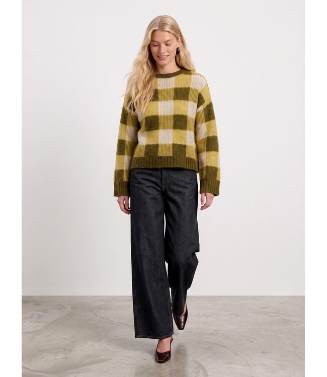 Selected Femme SLWLULU Loose Check Knit Avocado Oil Check – Geruite damespull met wol & alpaca