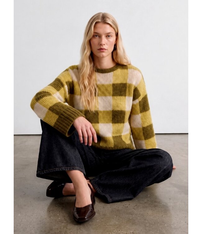 Selected Femme SLWLULU Loose Check Knit Avocado Oil Check – Geruite damespull met wol & alpaca