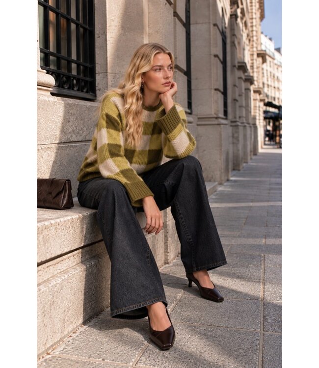 Selected Femme SLWLULU Loose Check Knit Avocado Oil Check – Geruite damespull met wol & alpaca