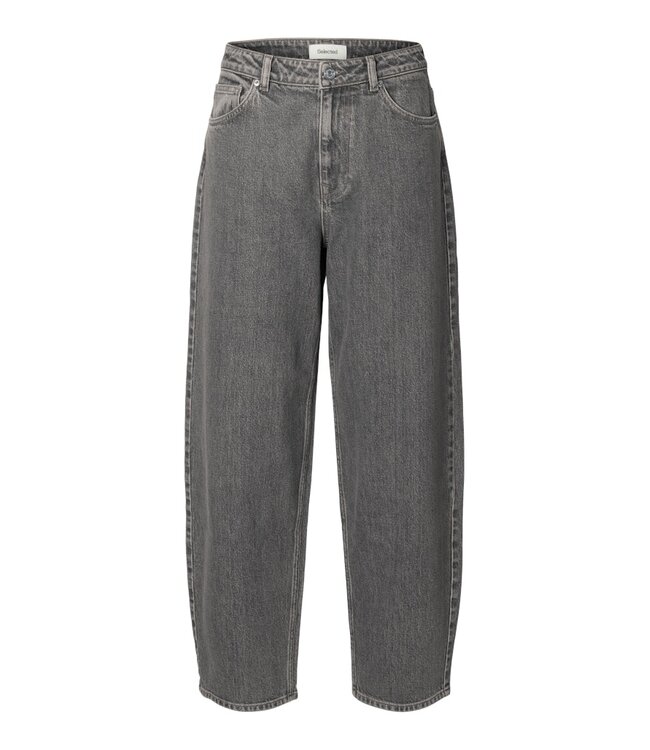 Selected Femme SLWBARREL Bea-Kori Jeans Medium Grey Denim – Grijze high waist barrel jeans