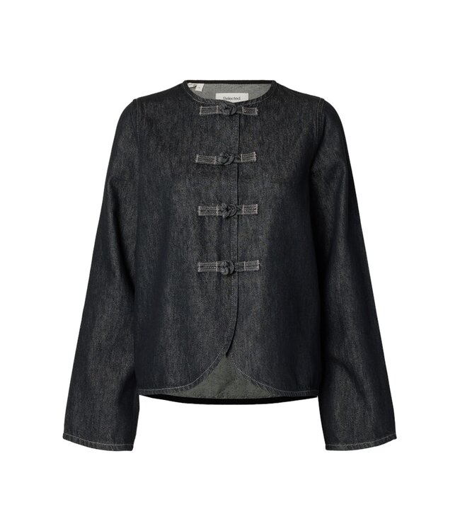 Selected Femme SLWBARIA-BORA Denim Shirt Dark Grey Denim – Donkergrijs denim damesjasje