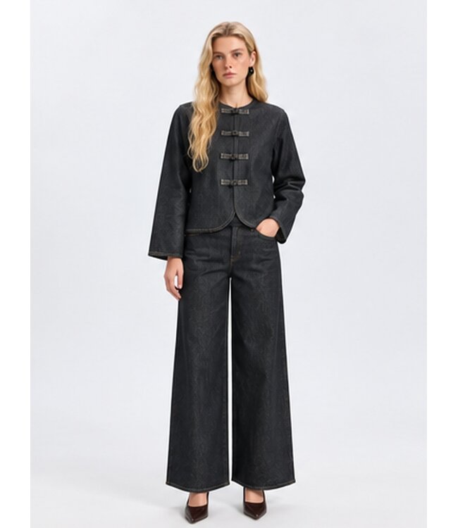 Selected Femme SLWBARIA-BORA Denim Shirt Dark Grey Denim – Donkergrijs denim damesjasje