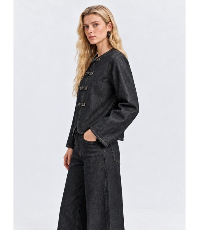 Selected Femme SLWBARIA-BORA Denim Shirt Dark Grey Denim – Donkergrijs denim damesjasje