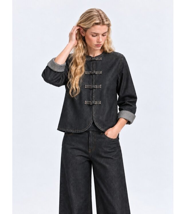 Selected Femme SLWBARIA-BORA Denim Shirt Dark Grey Denim – Donkergrijs denim damesjasje