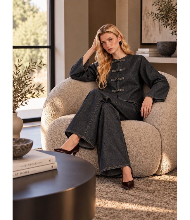 Selected Femme SLWBARIA-BORA Denim Shirt Dark Grey Denim – Donkergrijs denim damesjasje