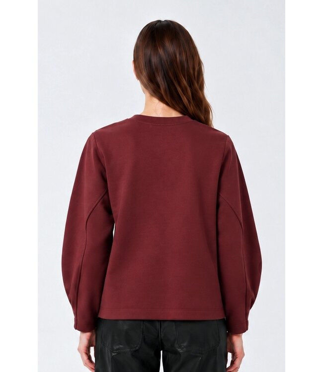 Selected Femme SLWLYA Sweat Tawny Port – Bordeaux dames sweater met plooimouwen