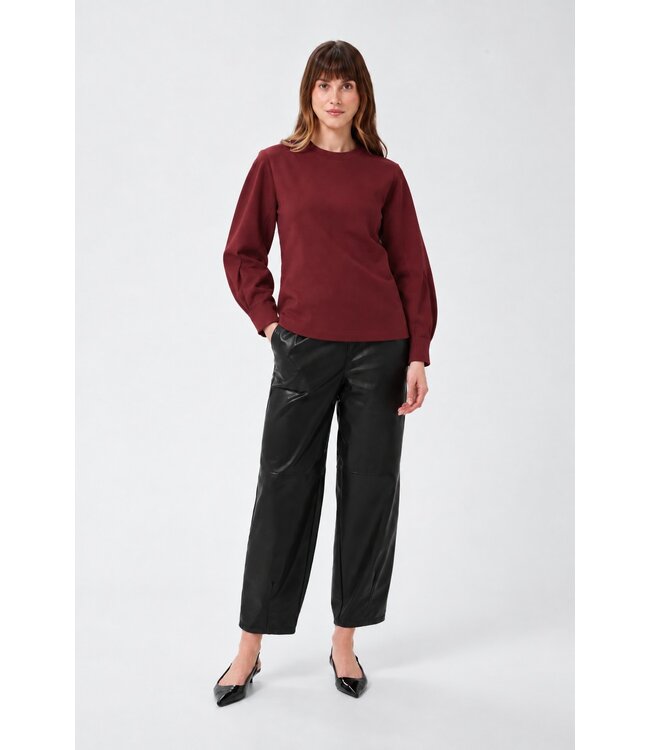 Selected Femme SLWLYA Sweat Tawny Port – Bordeaux dames sweater met plooimouwen