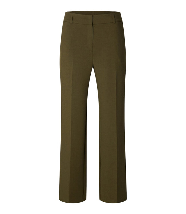 Selected Femme SLWRITA Wide Pant Fir Green – Olijfgroene damesbroek met wijde pijpen