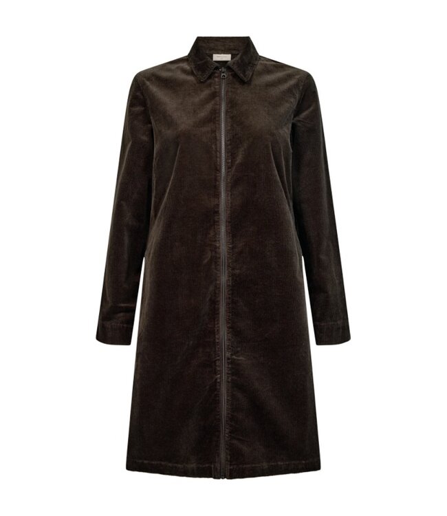 Freequent FQCORDY Dress Mole – Bruine ribfluwelen jurk met ritssluiting