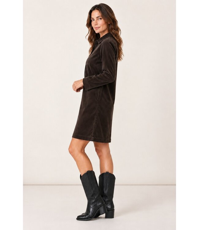 Freequent FQCORDY Dress Mole – Bruine ribfluwelen jurk met ritssluiting
