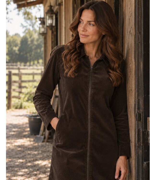 Freequent FQCORDY Dress Mole – Bruine ribfluwelen jurk met ritssluiting