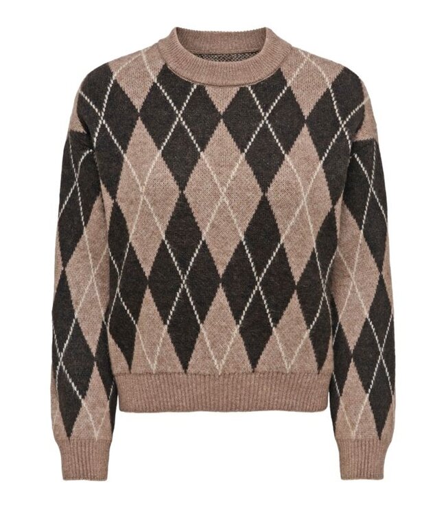 JDY JDYBIANKA Argyle Pullover Chocolate Torte Argyle – Bruine damespull met ruitpatroon