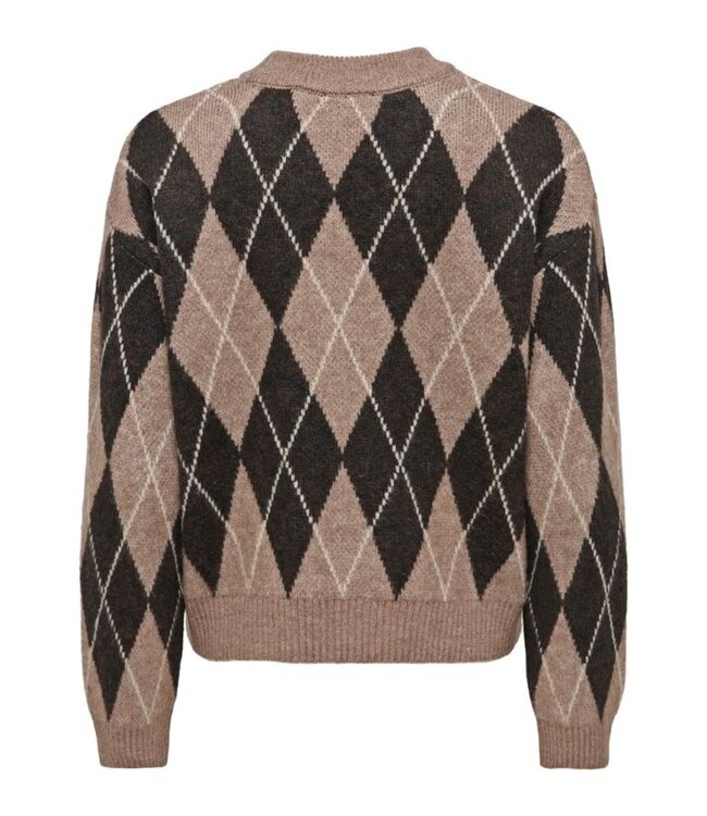 JDY JDYBIANKA Argyle Pullover Chocolate Torte Argyle – Bruine damespull met ruitpatroon