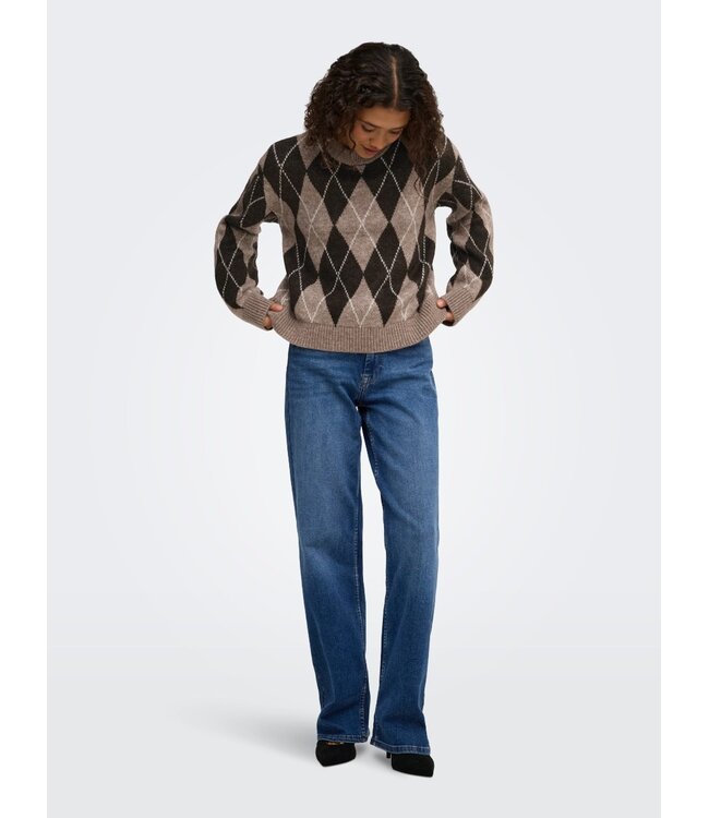 JDY JDYBIANKA Argyle Pullover Chocolate Torte Argyle – Bruine damespull met ruitpatroon