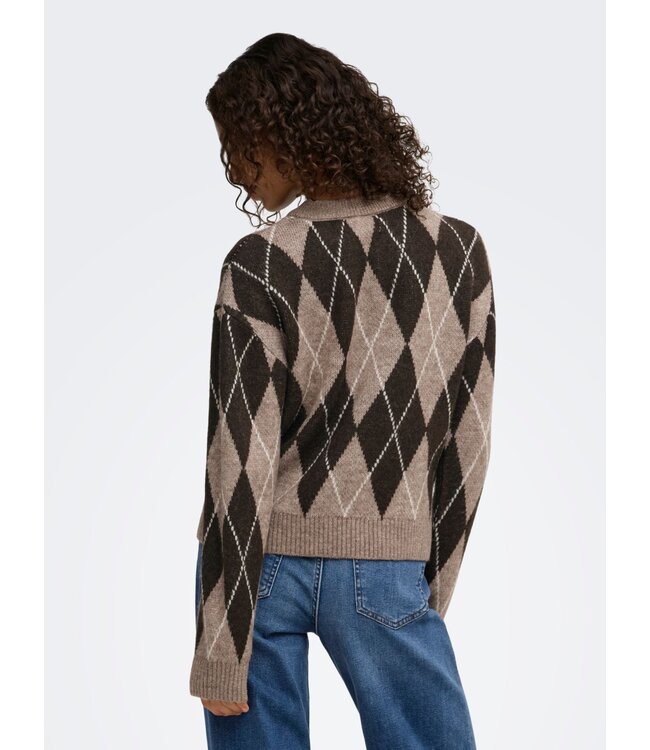 JDY JDYBIANKA Argyle Pullover Chocolate Torte Argyle – Bruine damespull met ruitpatroon