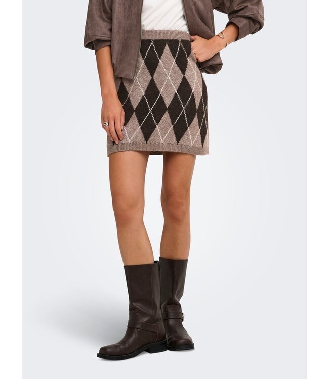 JDY JDYBIANKA Skirt Chocolate Torte Argyle – Gebreide damesrok met ruitpatroon