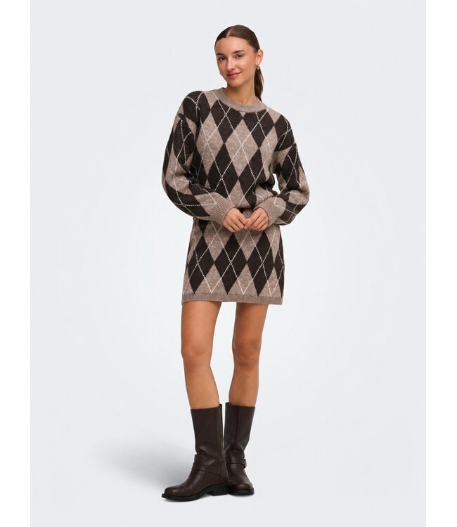 JDY JDYBIANKA Skirt Chocolate Torte Argyle – Gebreide damesrok met ruitpatroon