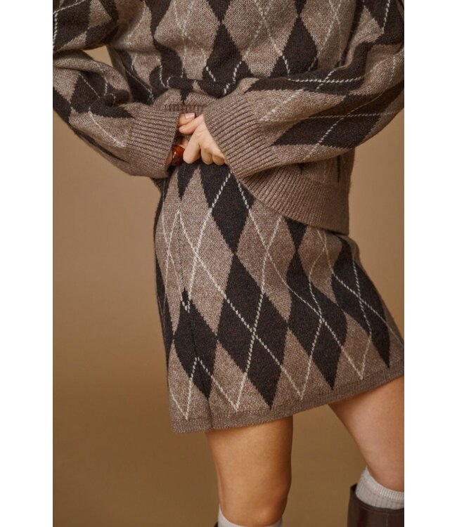 JDY JDYBIANKA Skirt Chocolate Torte Argyle – Gebreide damesrok met ruitpatroon
