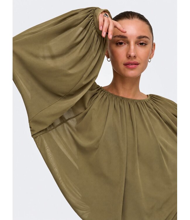 JDY JDYUSO Bubblehem Top Teak – Blouse met wijde mouwen