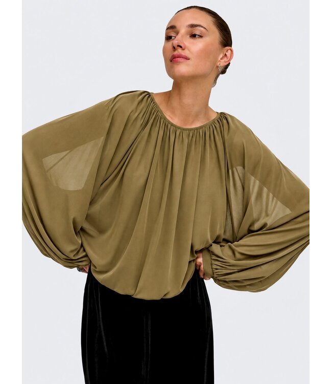 JDY JDYUSO Bubblehem Top Teak – Blouse met wijde mouwen
