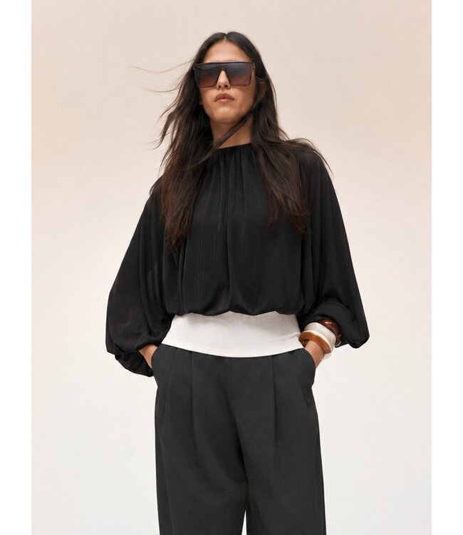 JDY JDYUSO Bubblehem Top Black – Zwarte blouse met wijde mouwen